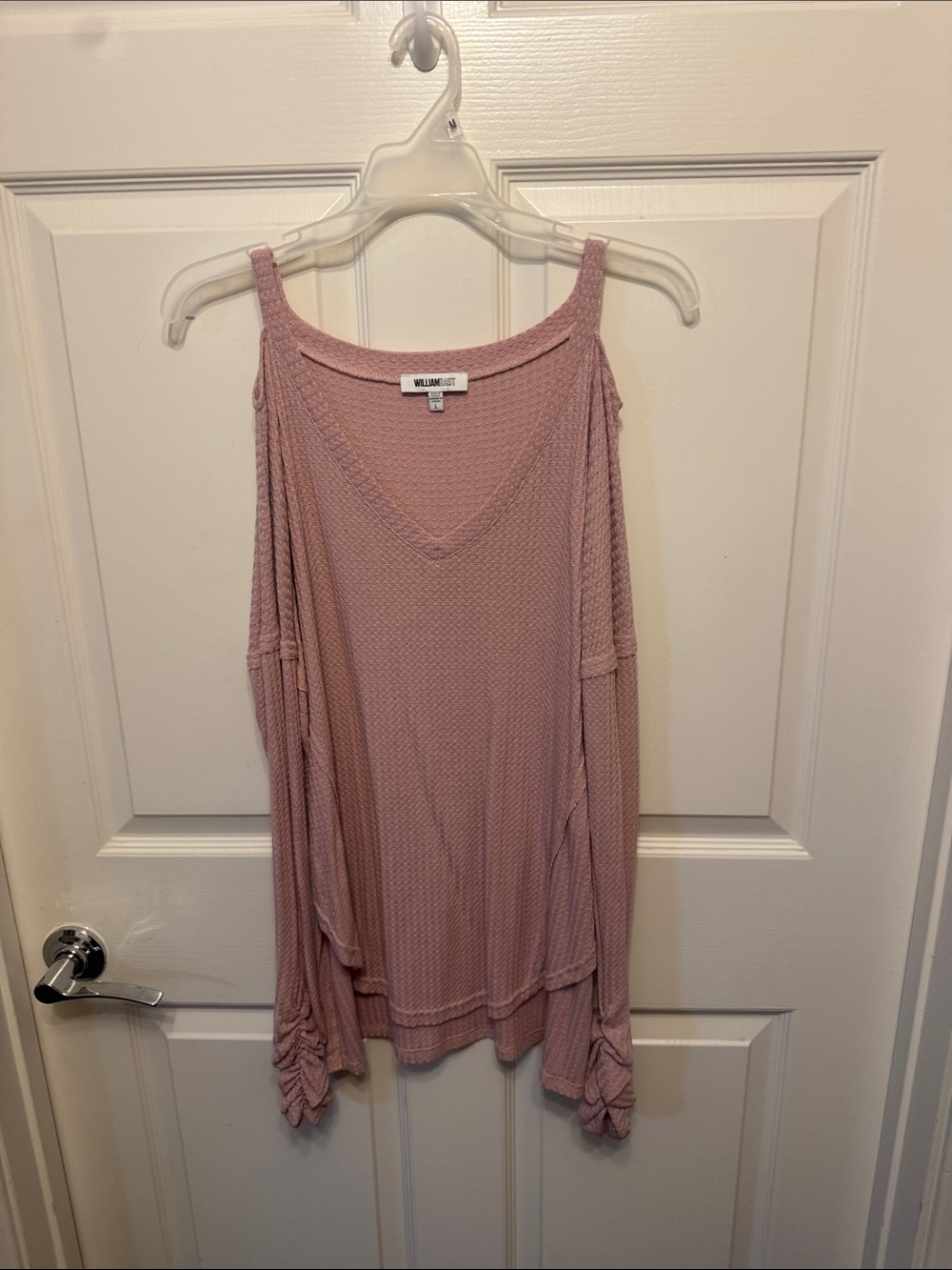 William Rast Dusty Rose Cold-Shoulder Waffle Knit Off The Shoulder